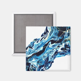 Íman Arte abstrata fluida em azul abissal com tinta acr