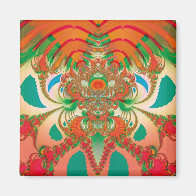 Íman Arte Abstrata Fractal da Coruja Vermelha (Frente)