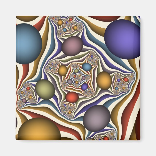 Íman Arte abstrata fractal moderna colorida voadora (Frente)