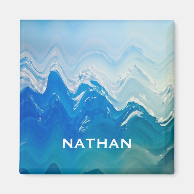 Íman Arte Abstrato Azul Moderna Personalizada (Frente)