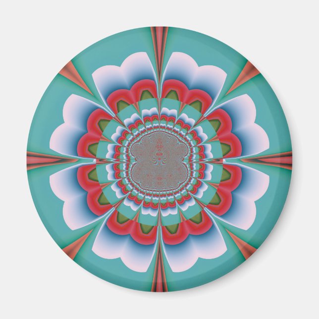 Íman Arte abstrato de Mandala Psicodélico Retro em Flor (Frente)