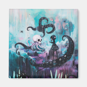 Íman Arte AI do Gótico Magnético do Octopus Skull Skull