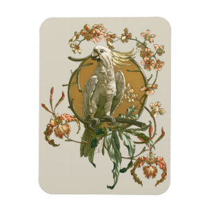 Íman Arte Antiga Modernista, Papagaio Cacatua, Flores d