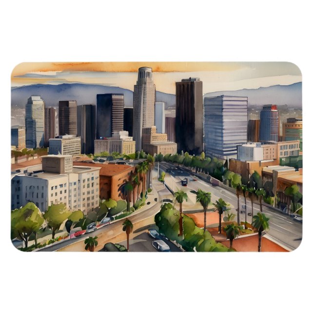 Íman Arte aquarela de Los Angeles (Horizontal)