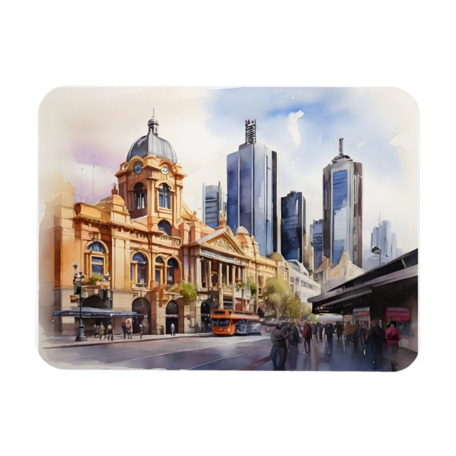 Íman arte aquarela Melbourne (Horizontal)