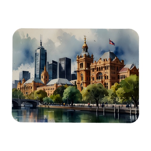 Íman arte aquarela Melbourne (Horizontal)