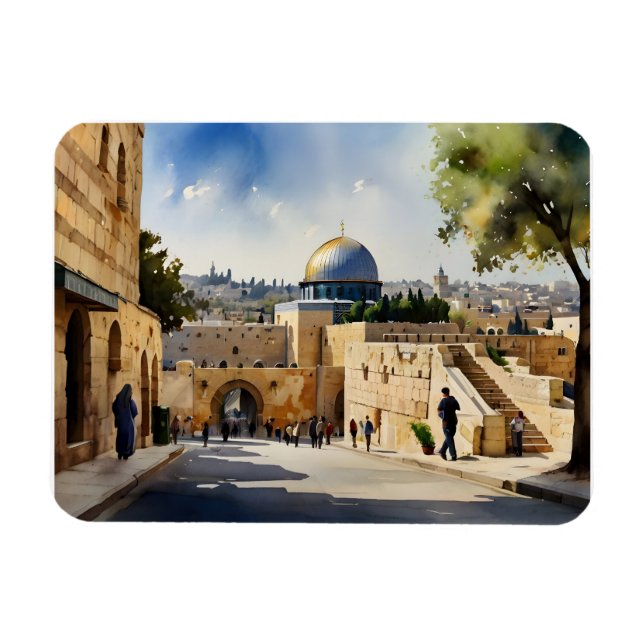 Íman Arte aquosa de Jerusalém Israel (Horizontal)