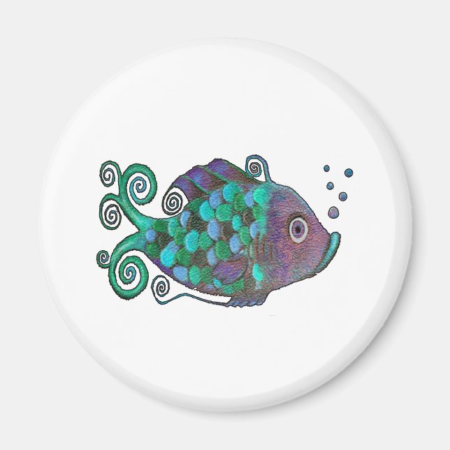 Íman Arte Arco-Íris Peixe Escuro Azul e Roxo (Frente)