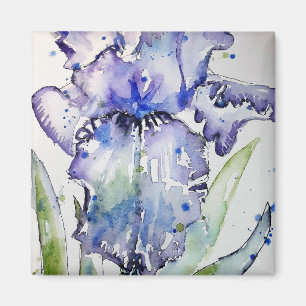 Íman Arte Azul Iris Flor Aquarela