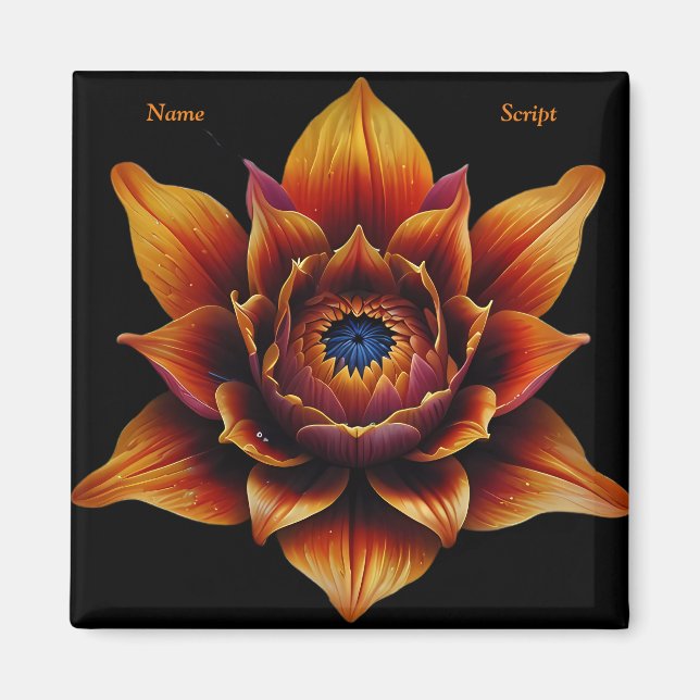 Íman Arte Botânica de Planta Flor Laranja Vibrante (Frente)