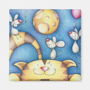 Íman Arte Caprichosa de Gato e Rato na Lua Fofa