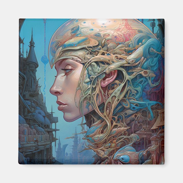 Íman Arte Científica Surreal de Cabeça Biomecânica (Frente)