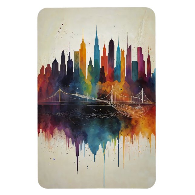 Íman Arte Cityscape de Linha de Céu Vibrante Abstrato (Vertical)