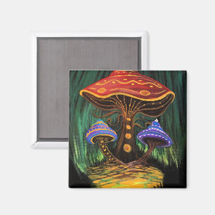 Íman Arte Colorido de Cogumelo Whimsical Cottagecore Ge