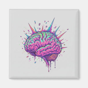 Íman Arte Cyberpunk Neurospicy   Cérebro Neon Rosa