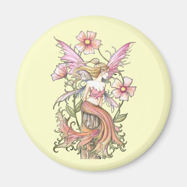 Íman Arte da Fada da Flor Rosa (Frente)
