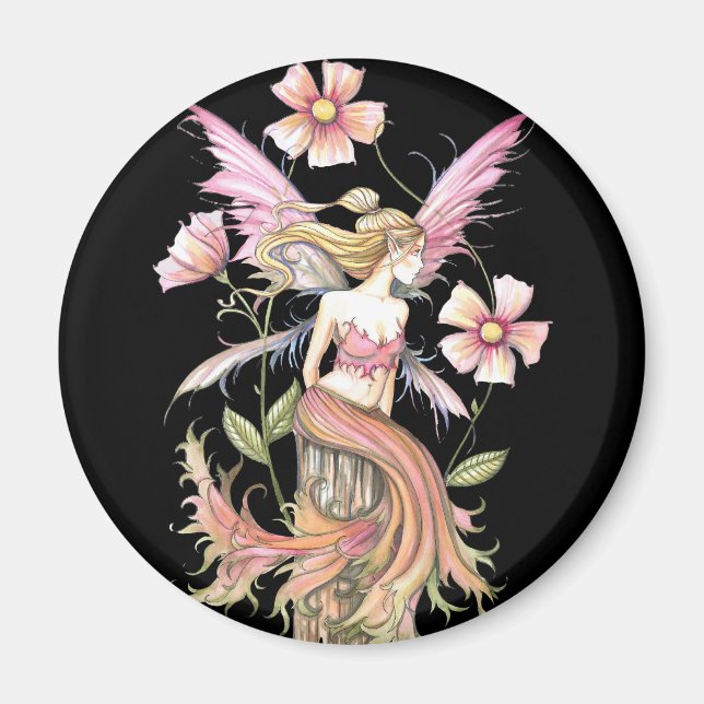 Íman Arte da Fada da Flor Rosa (Frente)