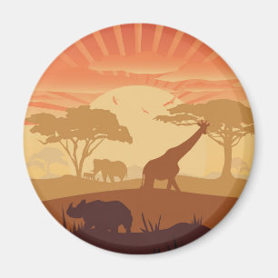 Íman Arte da Silhueta da Vida Selvagem do Pôr do Sol no
