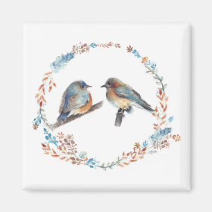Íman Arte de Aquarela Adorável do Casal Bluebird Orien