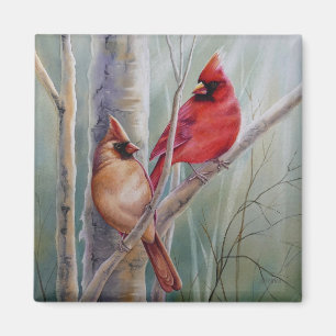 Íman Arte de Aquarela com Par de Pássaro Cardinho Nort