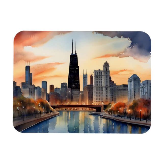 Íman arte de aquarela de Chicago (Horizontal)