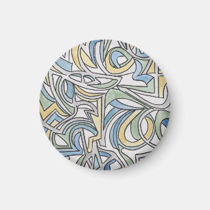 Íman Arte de Aquarela em Reticulado Azul Verde Amarelo