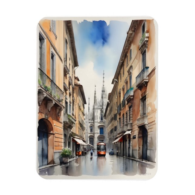 Íman Arte de aquarela Milão (Vertical)