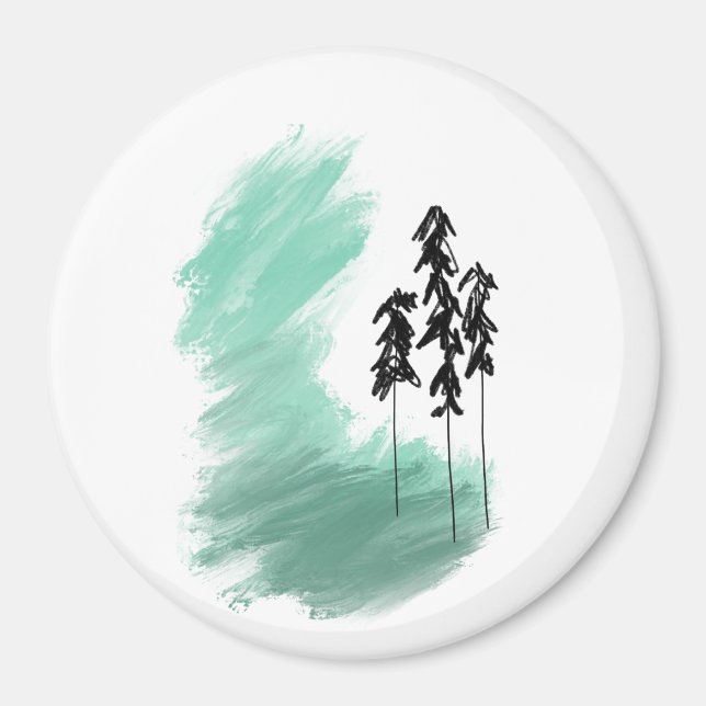 Íman arte de árvore verde escandinava simples moderno m (Frente)