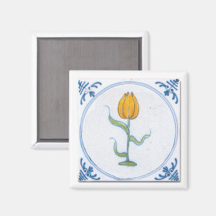 Íman Arte de Azulejo de Tulipa com Ímã Azul e Branco