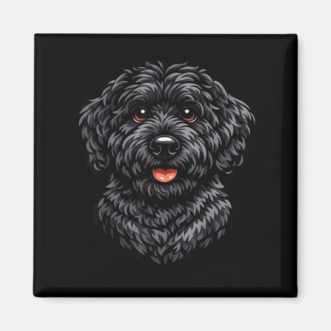 Íman arte de cachorro labradoodle preto fofo para (Frente)