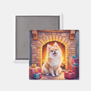 Íman Arte de Cachorro Pomerânia Fofo lareira de Natal