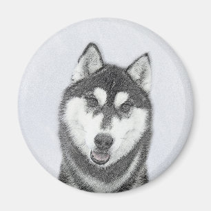 Íman Arte de Cão Siberiana (Preto e Branco)