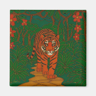Íman Arte de Cloisonne Tigre no Caminho da Selva
