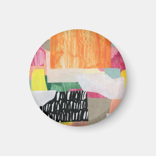 Íman Arte de colagem, abstrato moderno e colorido. (Frente)
