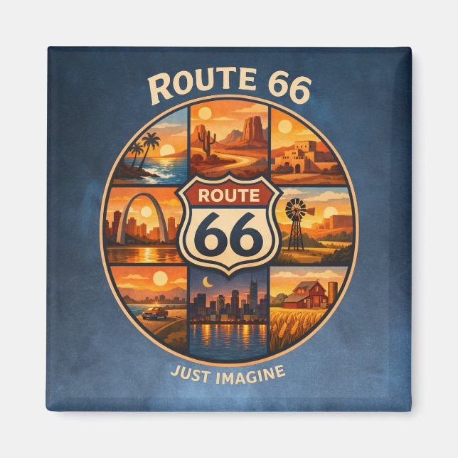 Íman Arte de Colagem de Viagens Retro da Rota 66 (Frente)