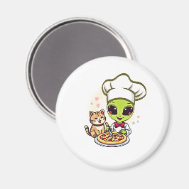 Íman Arte de desenho animado de gato chef alienígena pi