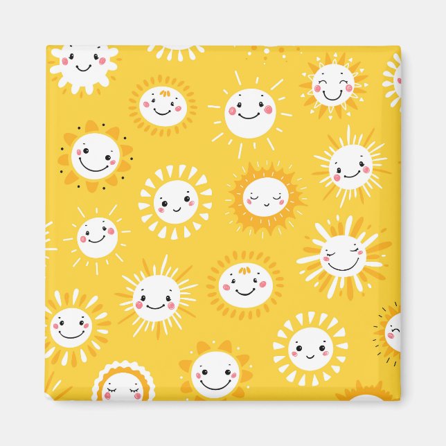 Íman Arte de desenho do sol sorridente (Frente)