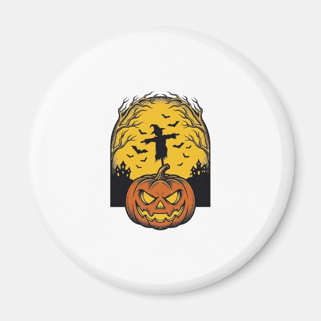 Íman Arte de Espantalho de Lua de Abóbora de Halloween  (Frente)