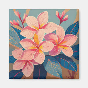 Íman Arte de flor de plumeria rosa tropical