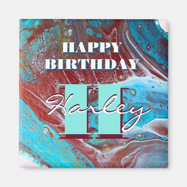 Íman Arte de Fluxo Acrílico de Cobre e Teal (Frente)