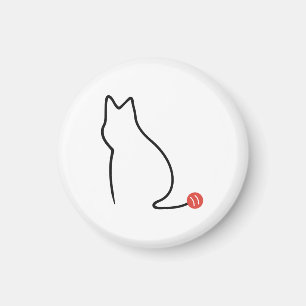 Íman Arte de Gato Minimalista em Linha Única com Bola d