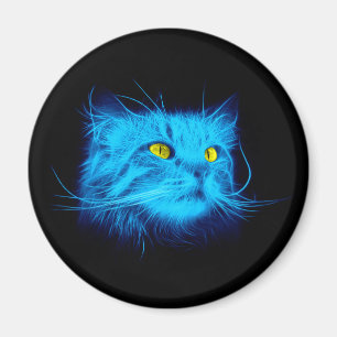 Íman Arte de Gato Neon Azul Legal - Design de Animal Re