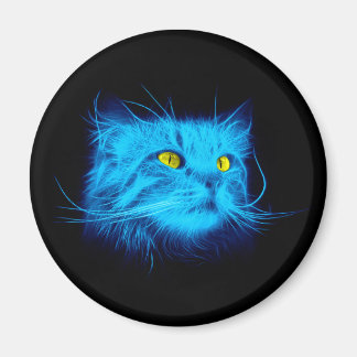 Íman Arte de Gato Neon Azul Legal - Design de Animal Re