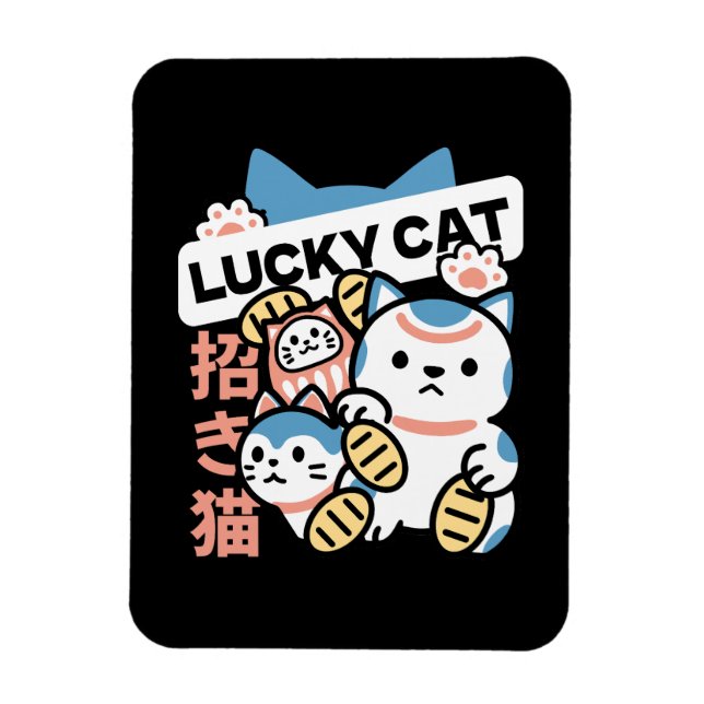 Íman Arte de Gato Sortudo – Maneki Neko com Moeda de Ou (Vertical)