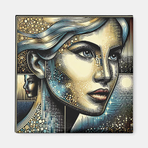 Íman Arte de IA Abstrata   Rosto Feminino