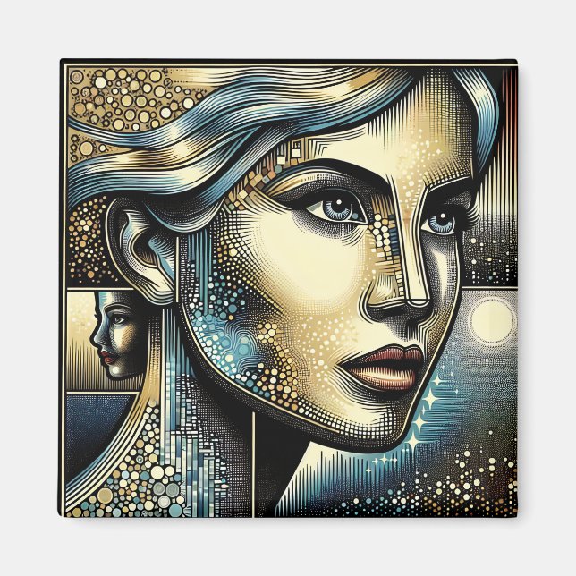 Íman Arte de IA Abstrata | Rosto Feminino (Frente)