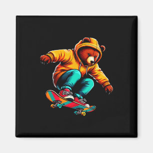 Íman Arte de Ilustração de Urso Legal e Funky de Skate