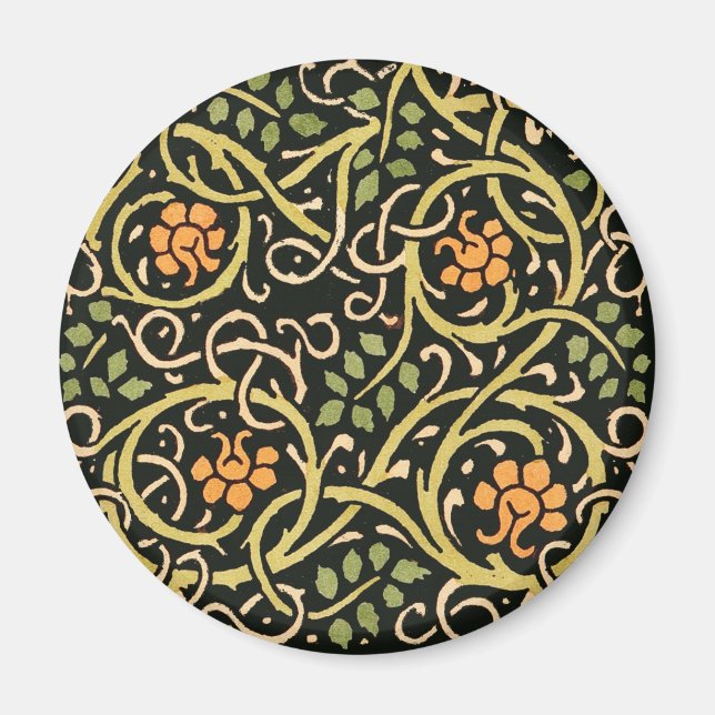 Íman Arte de impressão de design floral preto de Willia (Frente)