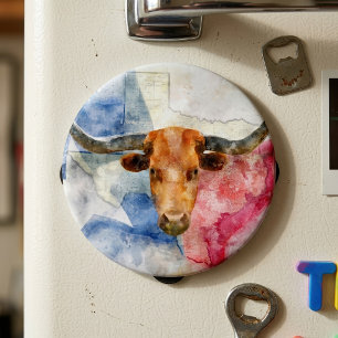 Íman Arte de Impressão em Aquarela de Vaca Texas Longho