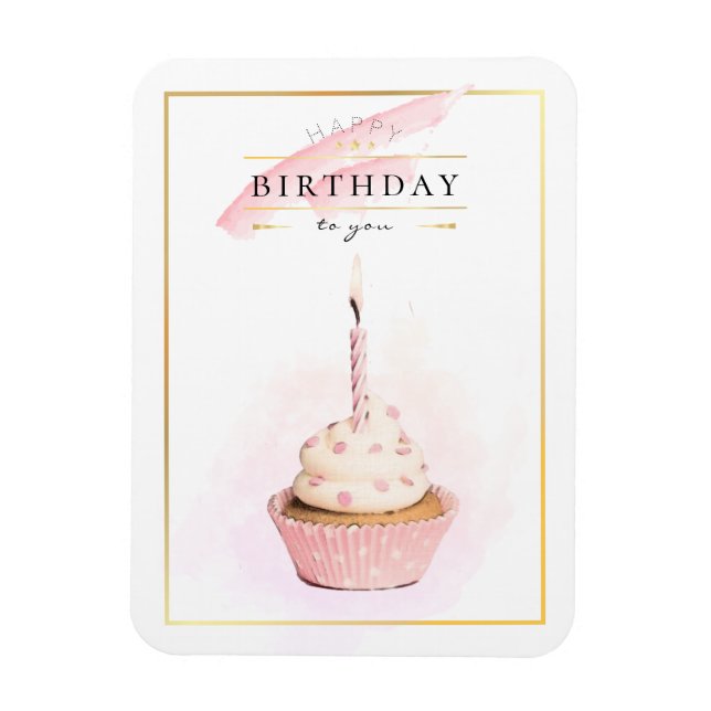 Íman Arte de Lápis Elegante Bolo de Aniversário Rosa (Vertical)